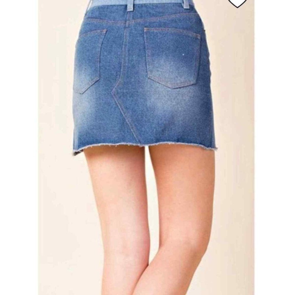 Wild Honey Two Tone Step Hem Denim Mini Skirt - Picture 2 of 9